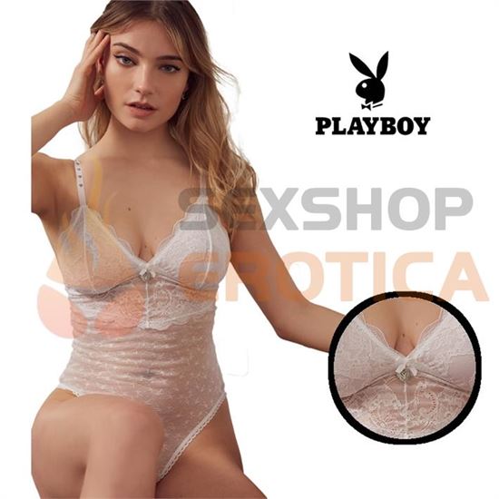 Body blanco semi transparente playboy premium